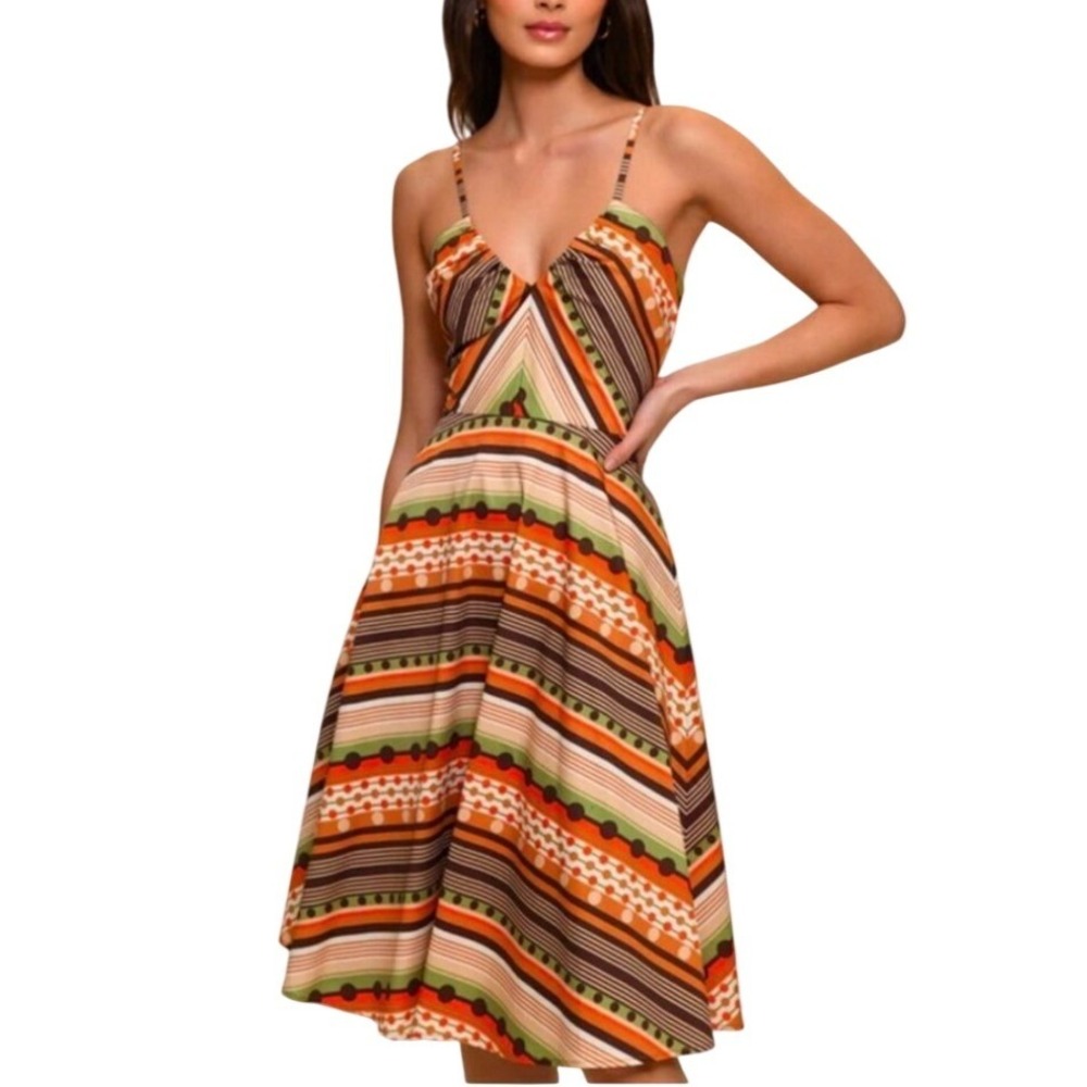 Hutch Teyana Geometric Print Sleeveless Sun Dress Smocked Back V-Neck Size 4